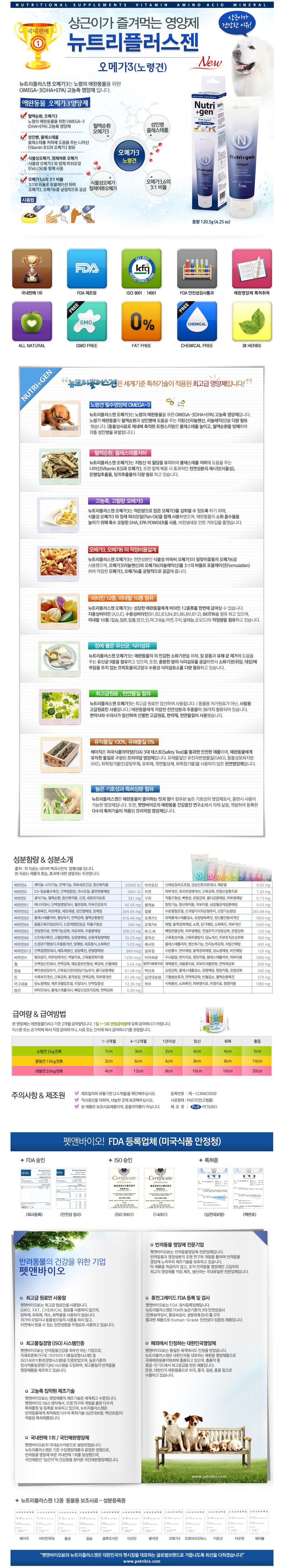 뉴트리플러스젠 독 종합 영양제 오메가3 120g 1번째