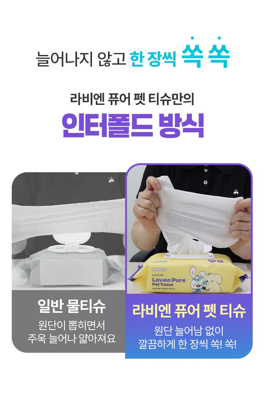 [NEW신상]펫생각 데일리케얼 라비엔 퓨어 펫 티슈 80매  3번째