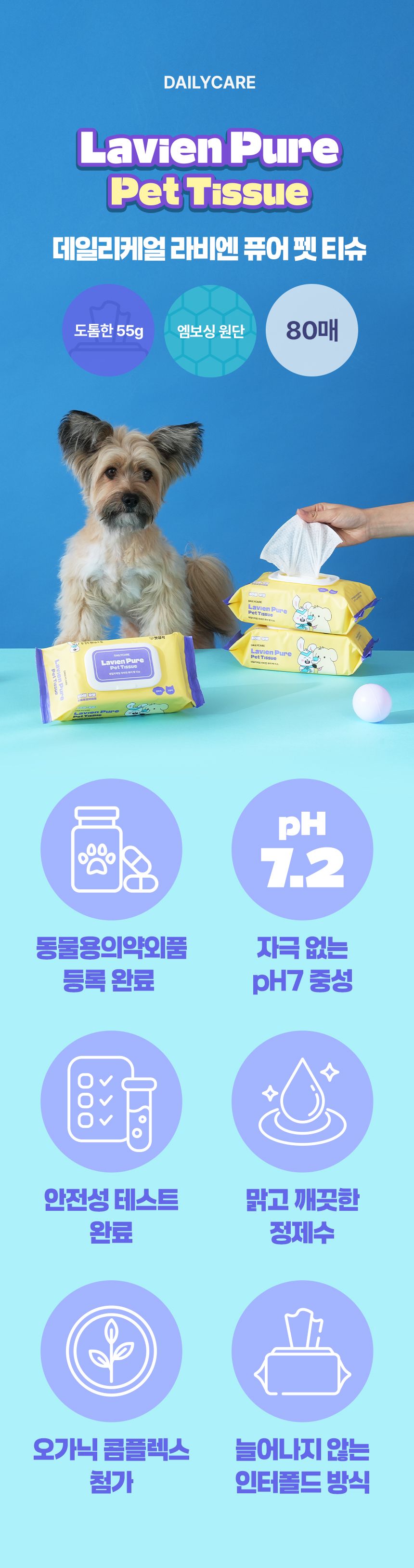[NEW신상]펫생각 데일리케얼 라비엔 퓨어 펫 티슈 80매  8번째