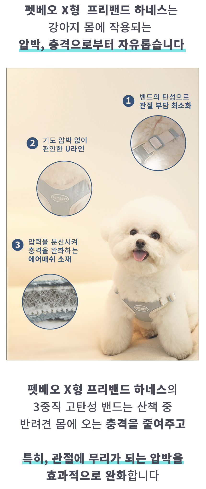 [무료배송] 펫베오 프리밴드 X형 하네스 가슴줄 핑크/소라/카키/블랙 S-XL 19번째