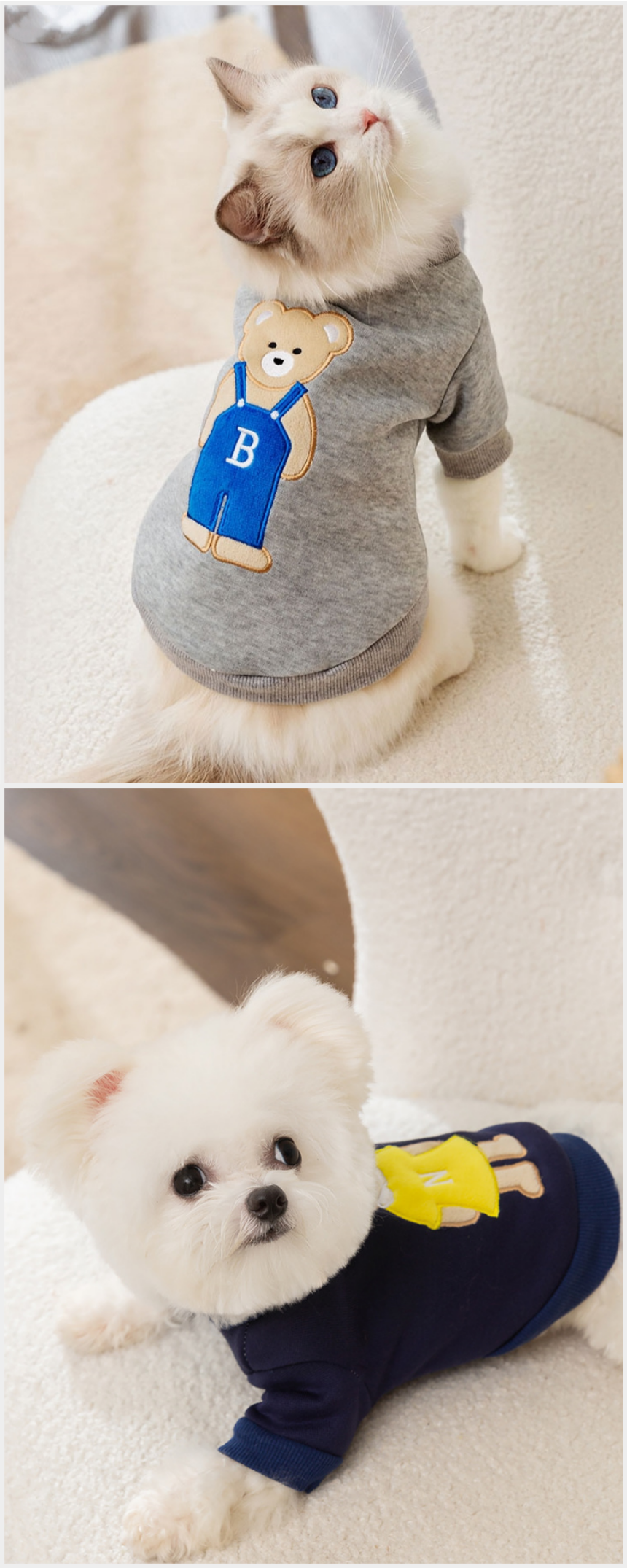 [무료배송] 알뜰펫 곰무늬 폴라티 그레이/네이비 XS-2XL 6번째