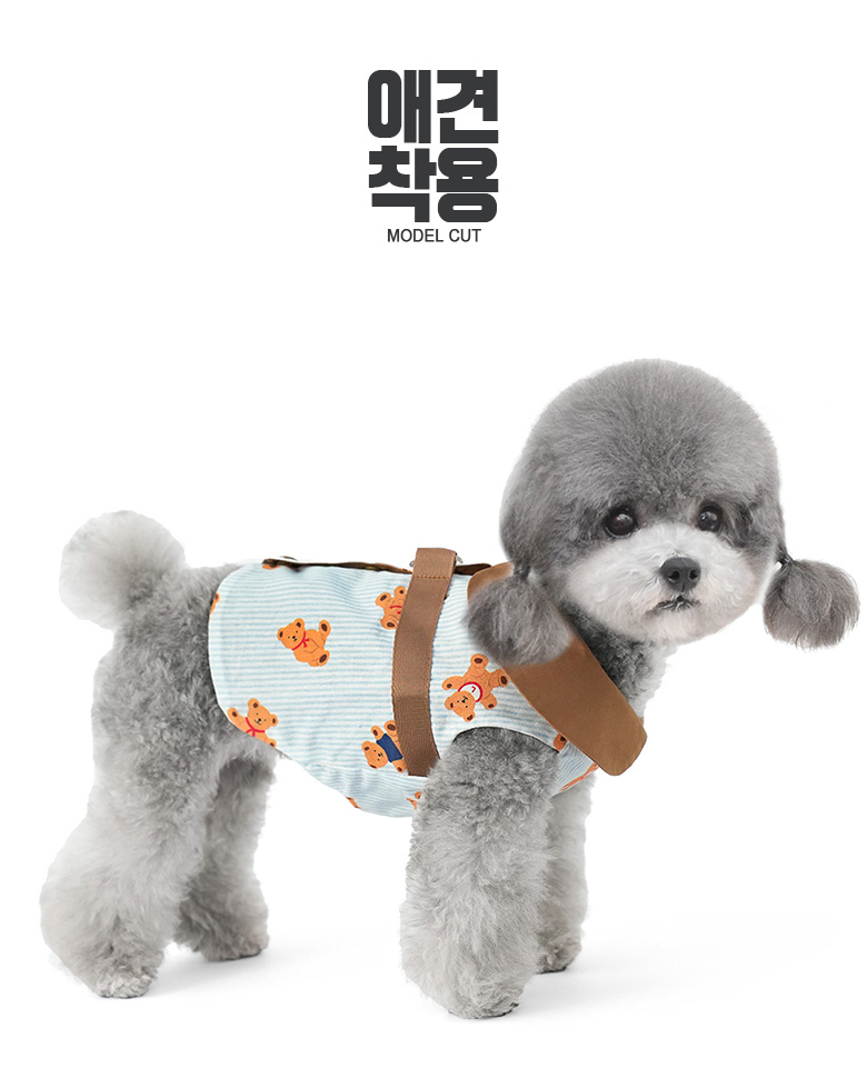 [NEW신상][무료배송] 준성펫 휴일의 곰돌이 하네스 옷 (아이보리/블루) 4번째