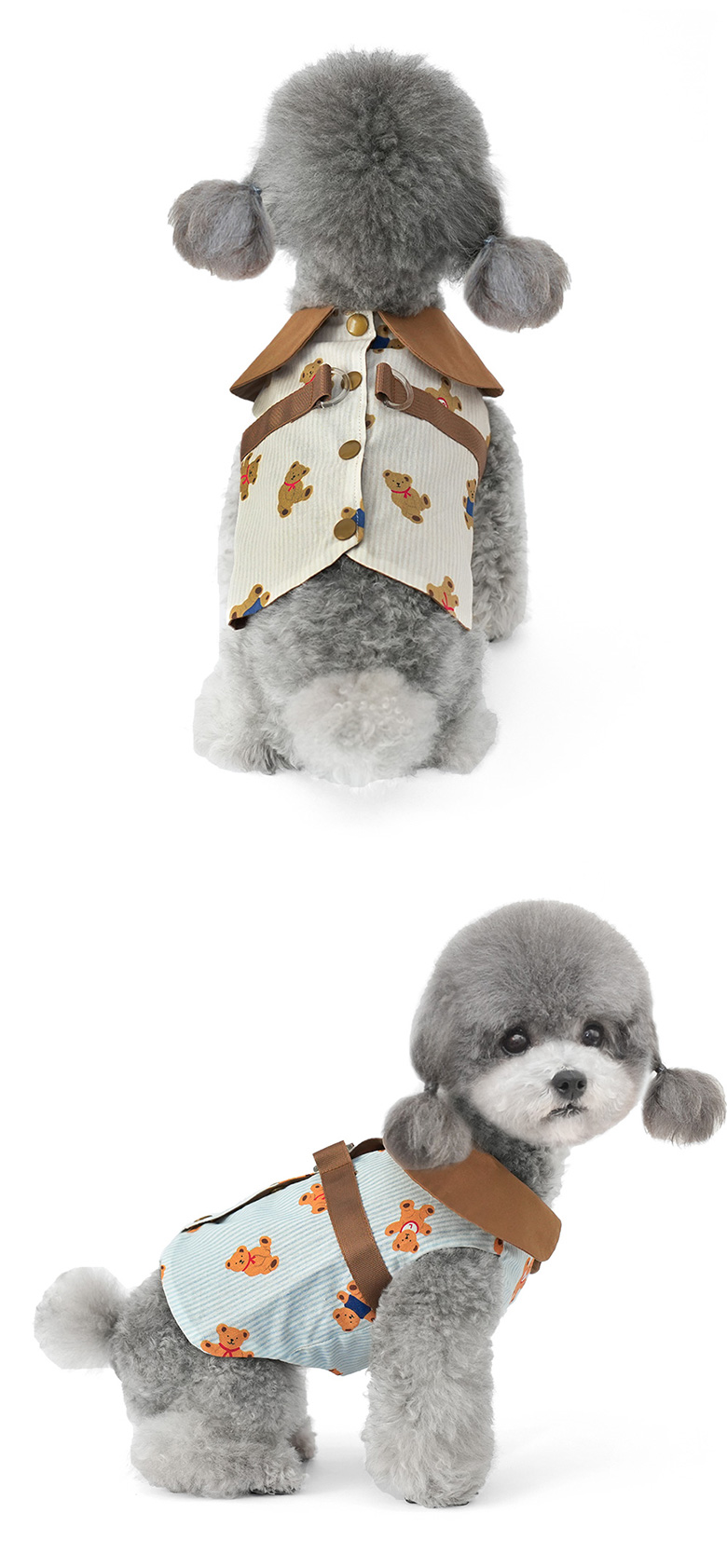 [NEW신상][무료배송] 준성펫 휴일의 곰돌이 하네스 옷 (아이보리/블루) 6번째