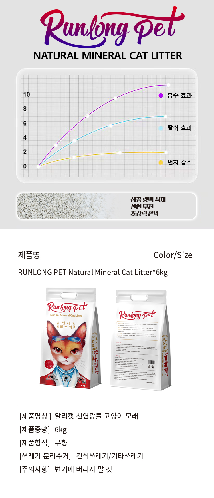 [NEW신상][무료배송] 런롱펫 벤토나이트 오리지널 가는입자 6kg 8번째