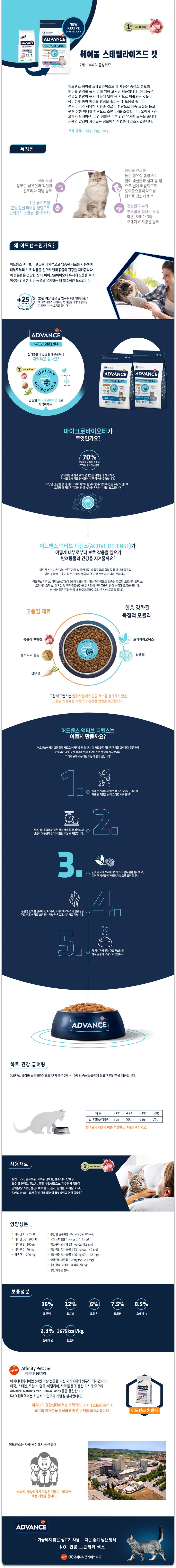 [무료배송] 어드밴스 캣 헤어볼 스테럴라이즈드 3kg 1번째