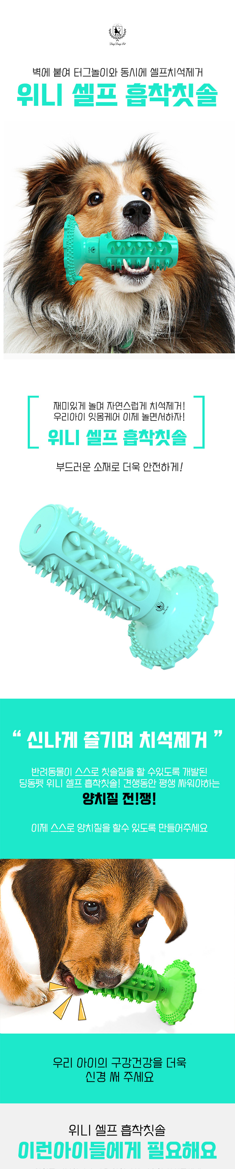 [무료배송] 딩동펫 강아지 위니 셀프 흡착 칫솔 그린/민트/옐로우 1번째