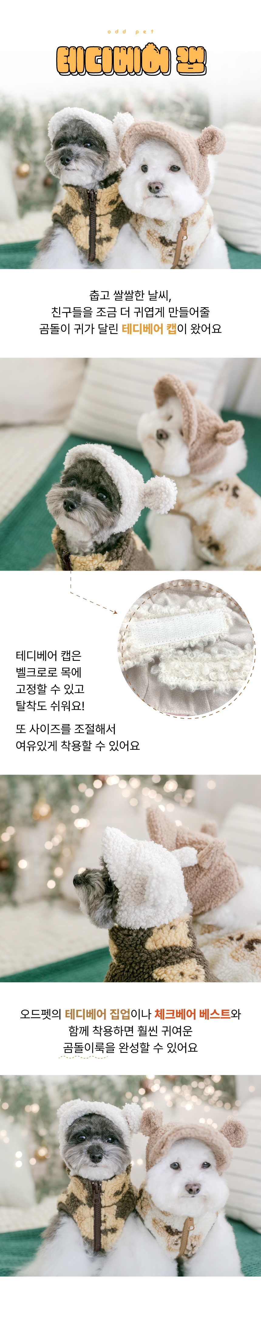 [무료배송] 오드펫 테디베어 캡 아이보리/브라운 S-XL 1번째
