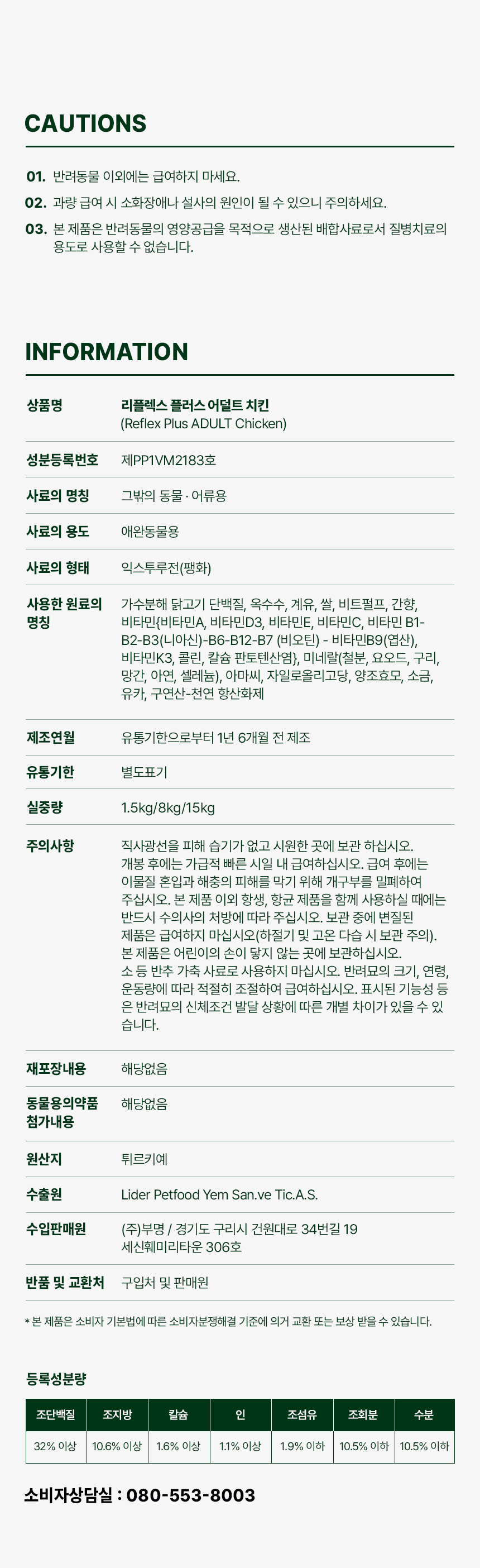 [아듀특가][무료배송] 리플렉스 플러스 캣 어덜트 치킨 8kg 27번째