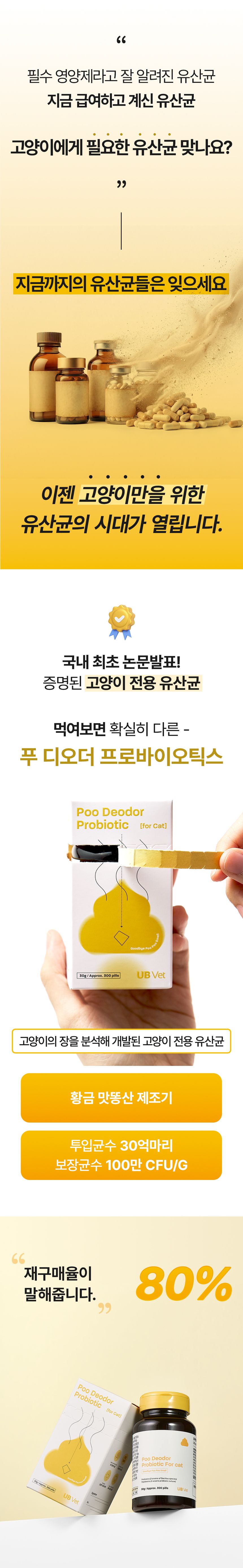 [NEW신상]유비벳 푸 디오더 프로바이오틱스 큐브 포 캣 30g 1번째