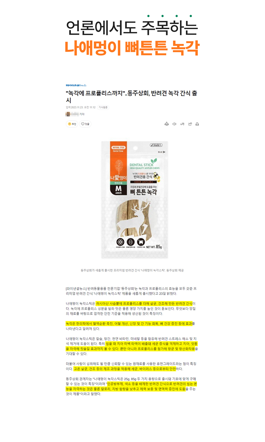 나애멍이 뼈 튼튼 사슴뿔 녹각스틱 25g/85g 2번째