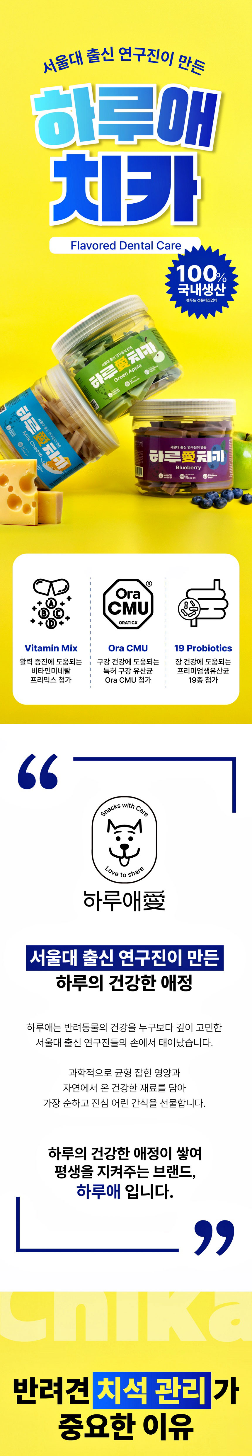 [NEW신상][무료배송] 하루애 독 치카껌 3종 300g (청사과/블루베리/밀크치즈) 1번째