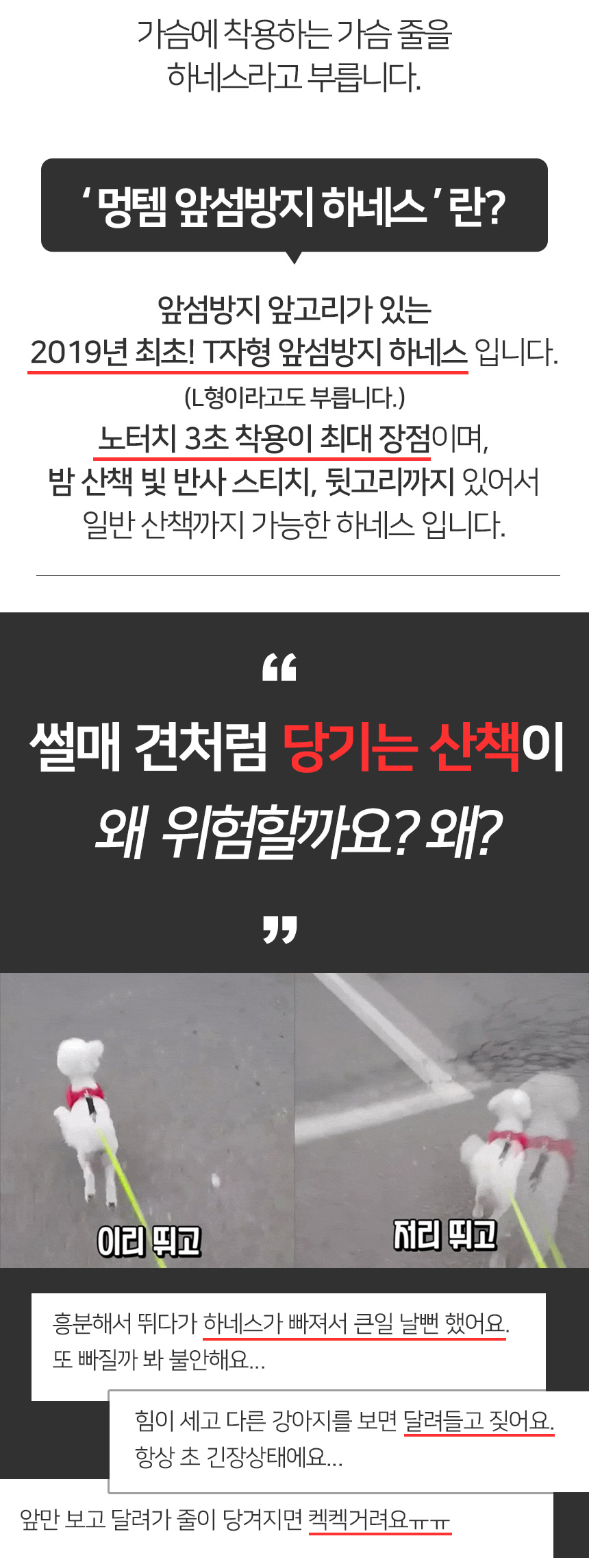 [무료배송] 멍템 앞섬방지 하네스 핸즈프리 리드줄 3m 세트 XXS-XL 6번째