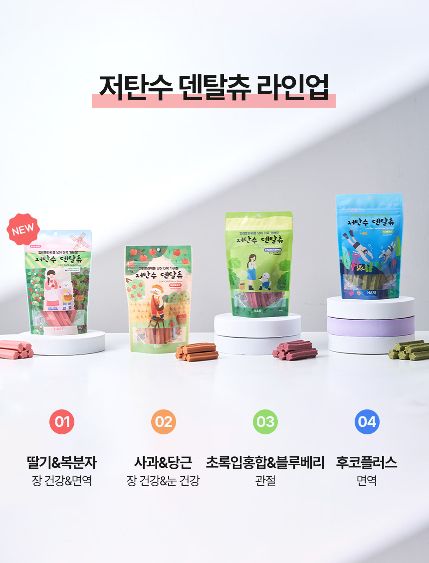 [NEW신상][무료배송] 하리 독 저탄수 덴탈츄 딸기&복분자 150g 4번째