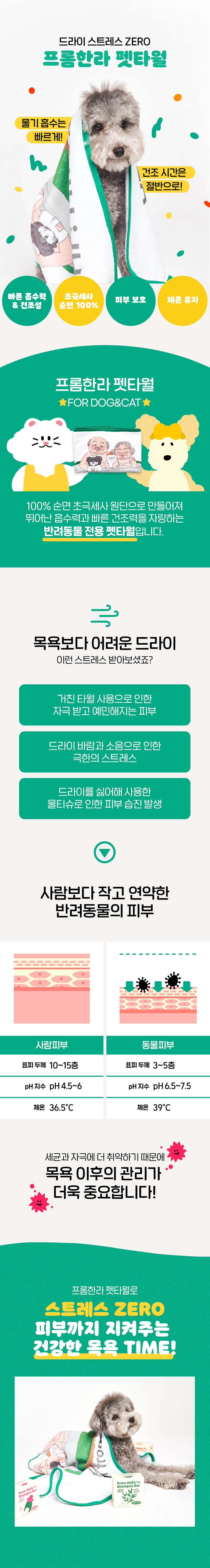 [무료배송] 프롬한라 초극세사 순면 펫타월 1번째