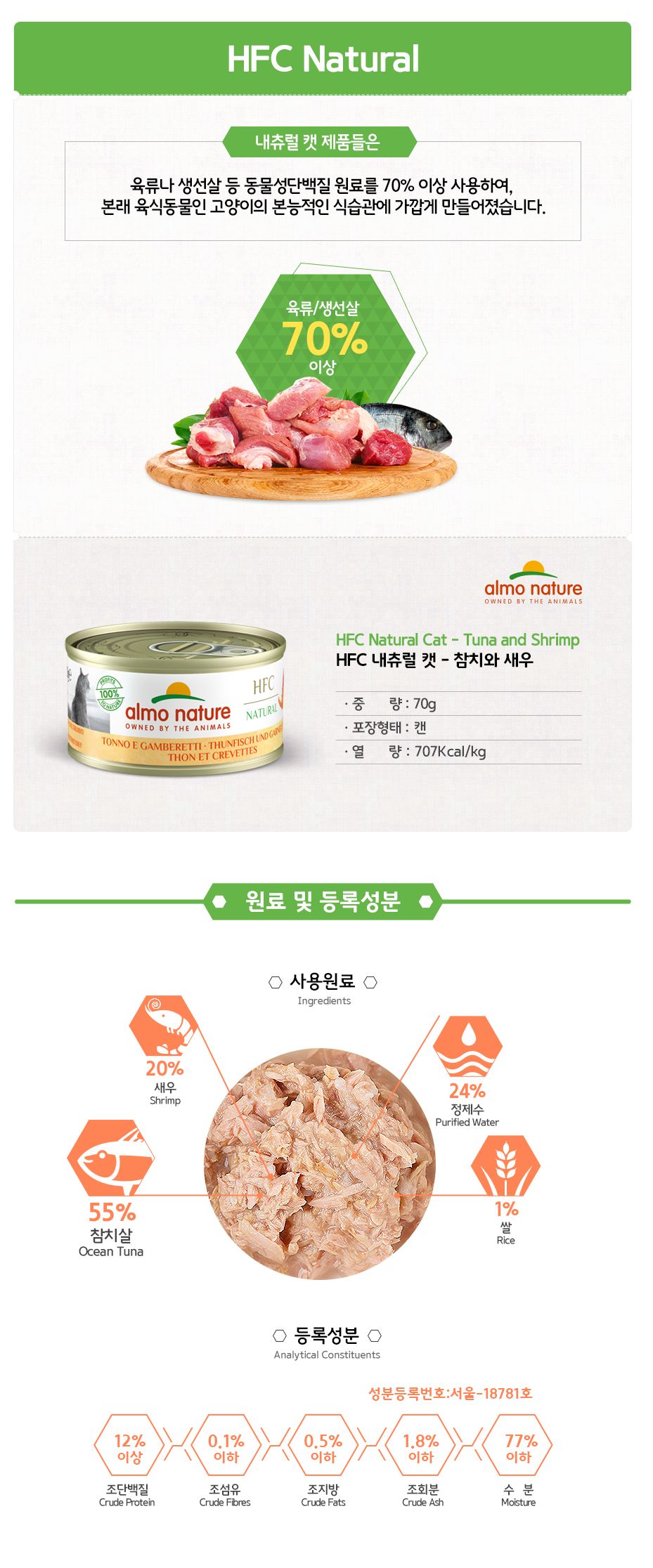 알모네이쳐 캣 참치&새우 캔 70g 1번째