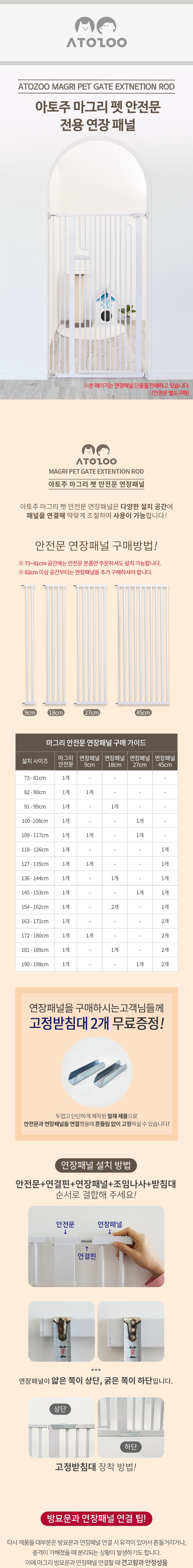 [무료배송] 아토주 마그리 고양이 방묘문 펫도어 150cm 확장패널 9/18/27/45cm 2번째