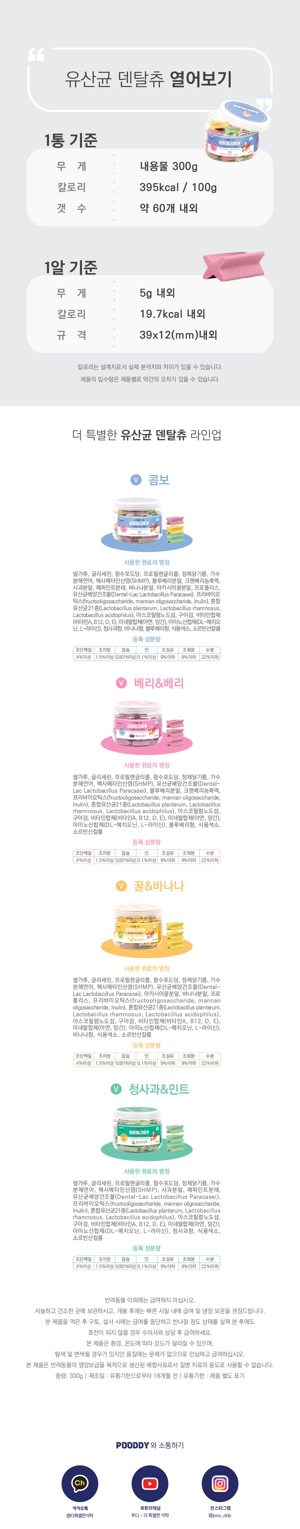 [유통기한임박, 26년1월23일] 푸디 더특별한식탁 독 유산균 덴탈츄 베리&베리 300g 6번째