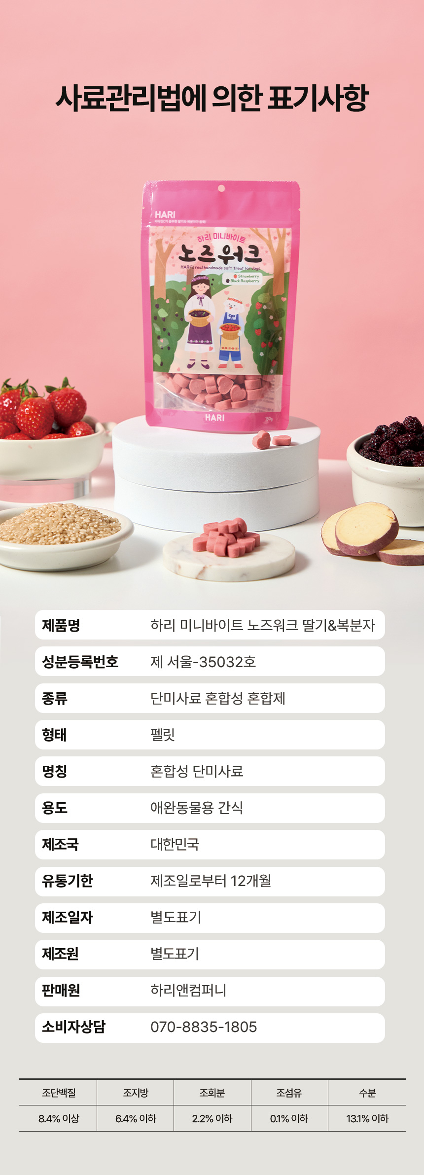 [NEW신상][무료배송] 하리 독 미니바이트 노즈워크 간식 딸기&복분자 150g 15번째
