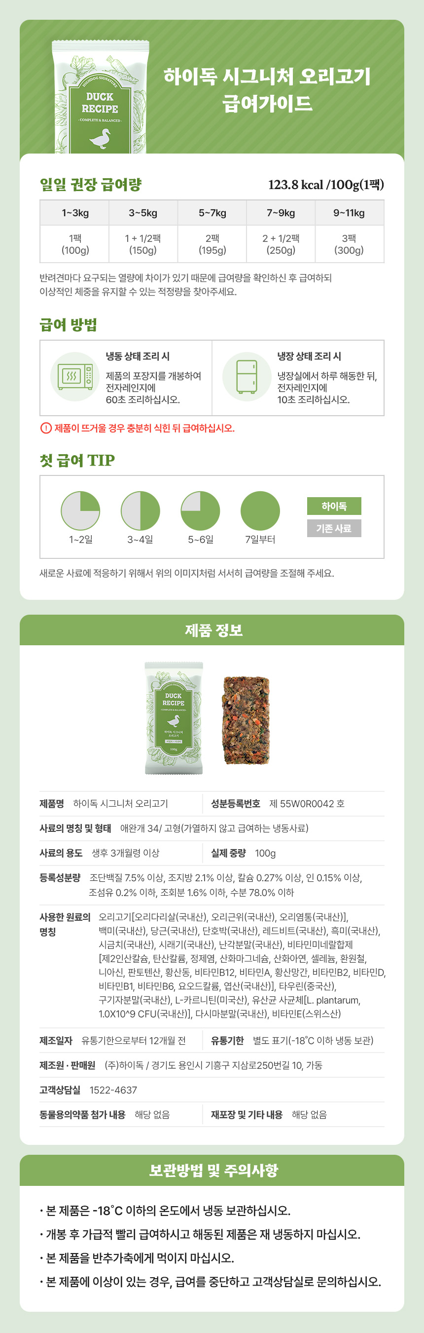 [무료배송] 하이독 시그니처 오리고기 화식 100g*20팩 4번째