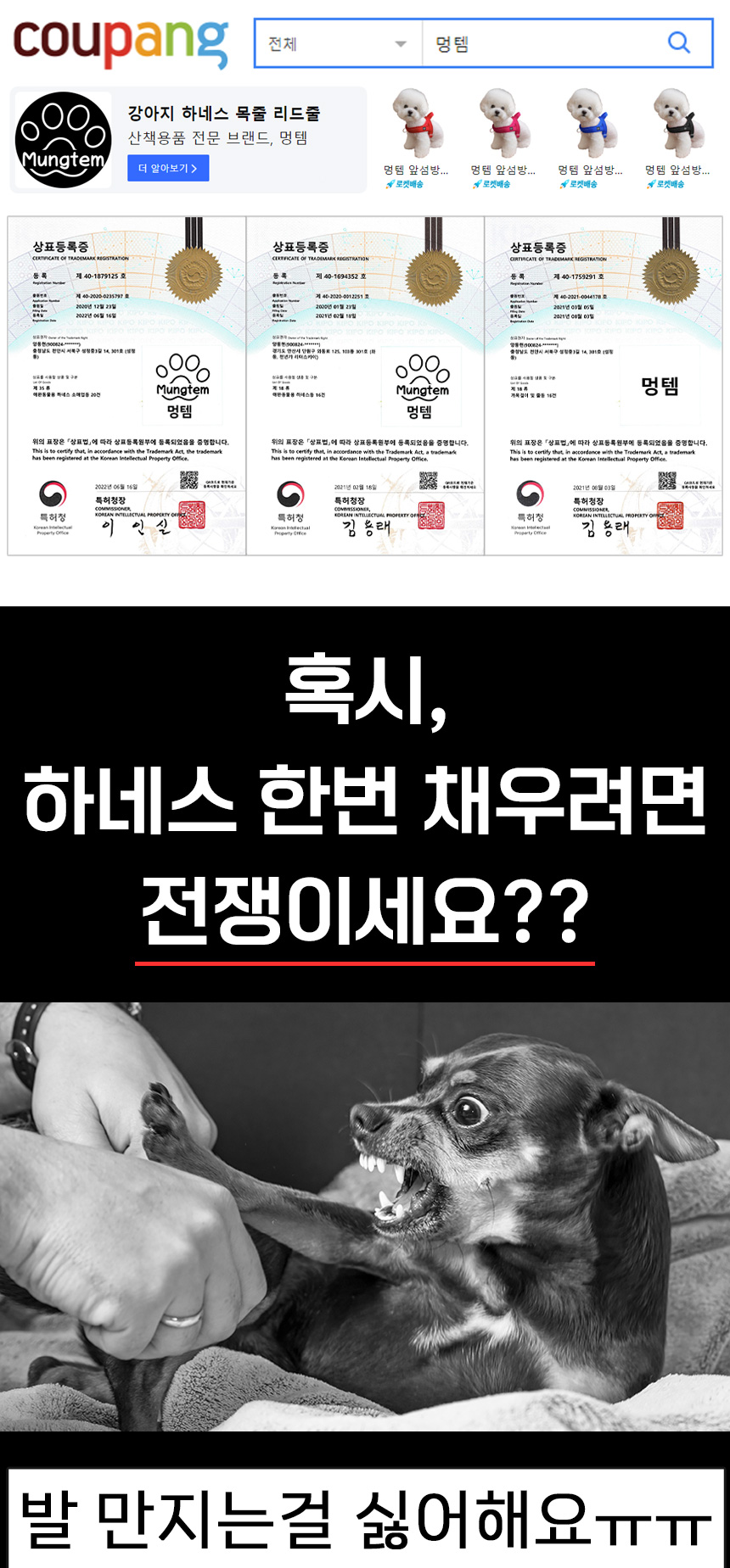 [무료배송] 멍템 팔레트 하네스 리드줄 1.8m 세트 XXS-M 7번째