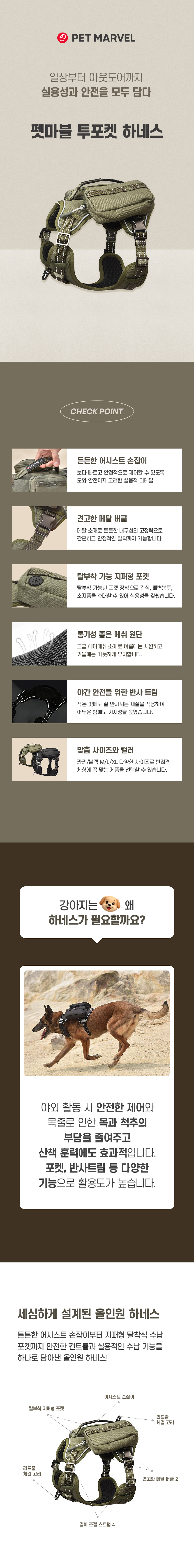 [NEW신상][무료배송] 펫마블 투포켓 하네스 대형견 앞섬방지 가슴줄 9번째