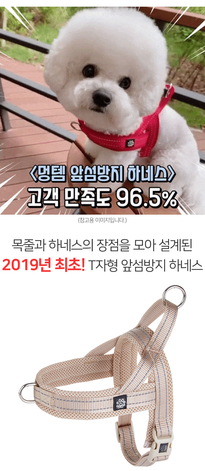[무료배송] 멍템 앞섬방지 하네스 메쉬 리드줄 세트 1.5m 2.5m XXS-XL 8번째