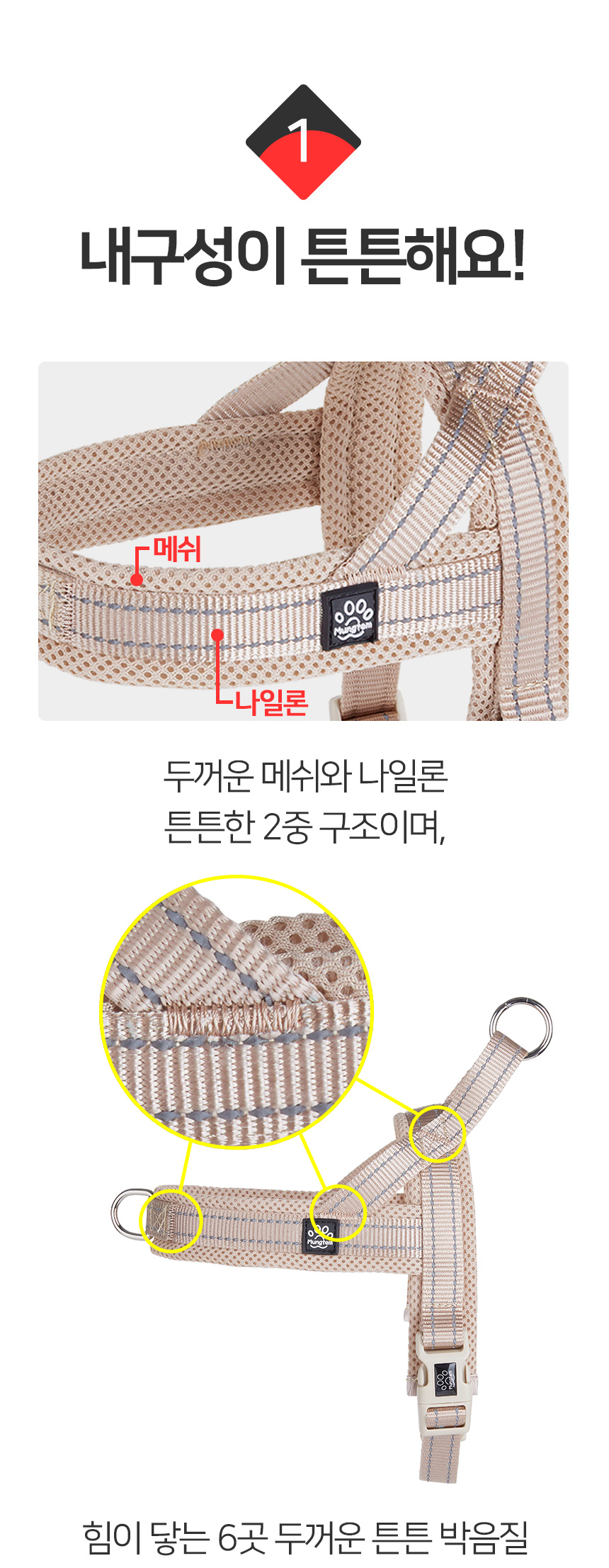 [무료배송] 멍템 앞섬방지 하네스 메쉬 리드줄 세트 1.5m 2.5m XXS-XL 15번째