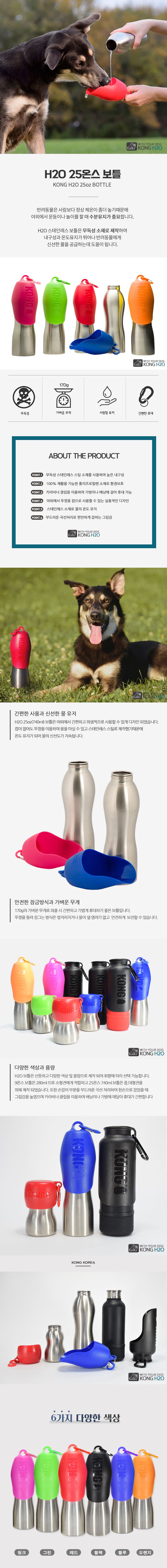 [무료배송] KONG H2O 25온스 보틀 740ml 핑크/오렌지/그린/블루/레드/블랙 4번째
