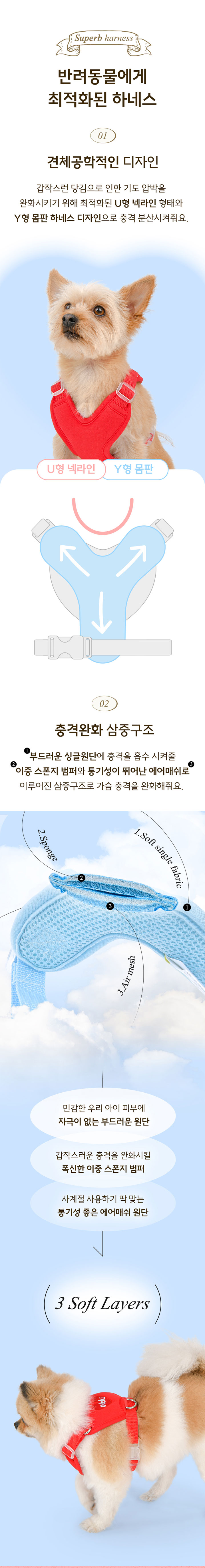 [무료배송] 올치 심쿵 하트 하네스 레드/스카이블루 S-XL 3번째