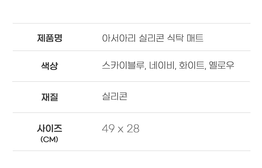 [무료배송] 아서아리 실리콘 테이블 매트 화이트/옐로우/스카이블루/네이비 23번째