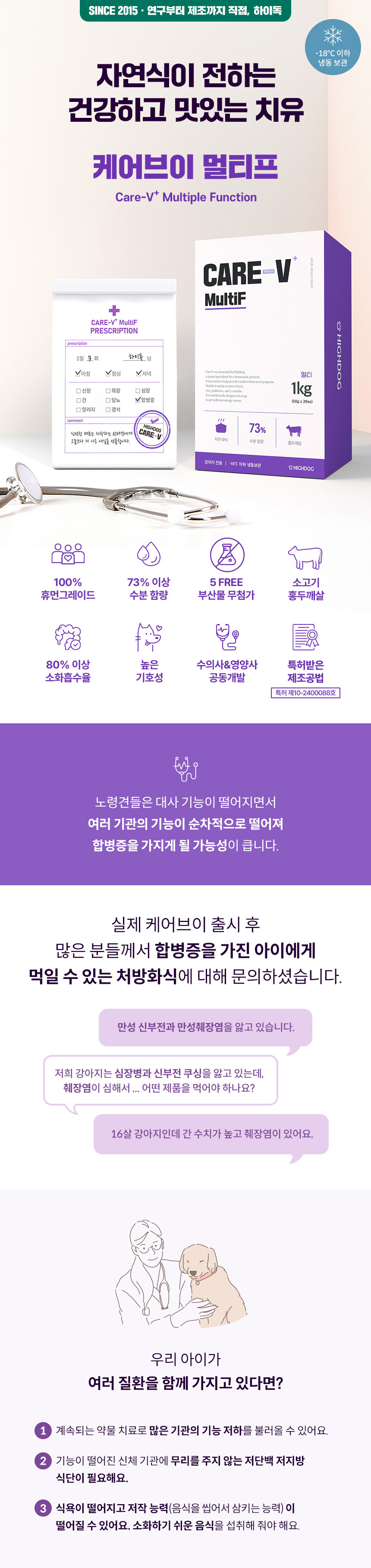 [무료배송] 하이독 케어브이 멀티프 합병증 저염 저단백 처방식 1kg 1번째