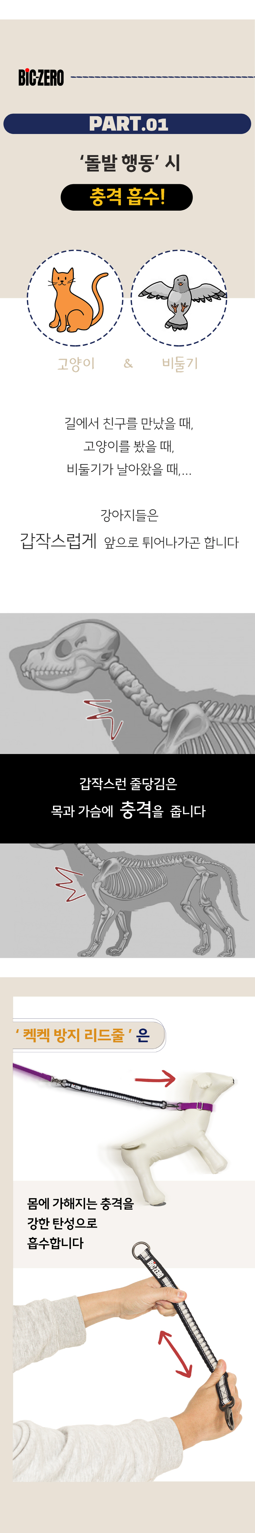 빅제로 독 켁켁방지 탄성 리드줄 반려견 목졸림 충격완화 3번째