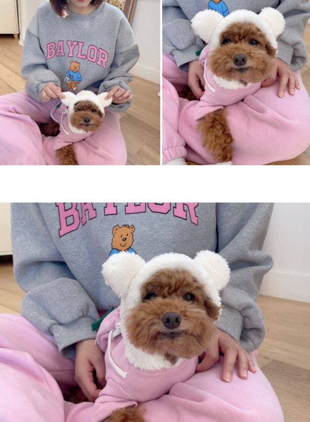 [무료배송] 찰리롤리 곰돌이 기모 후드티셔츠 핑크/아이보리 S-2XL 8번째