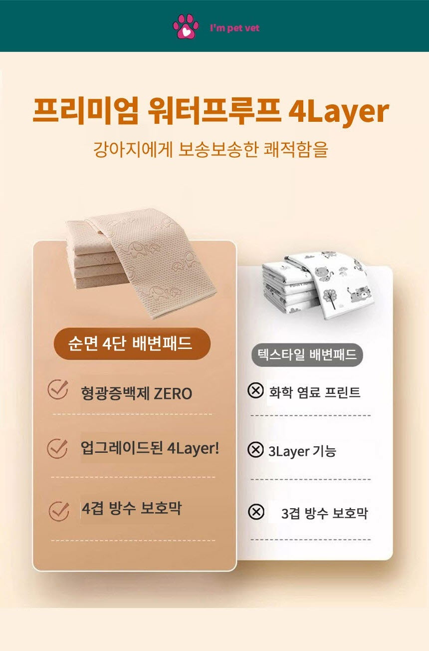 [NEW신상][무료배송] 아임펫벳 오가닉 코튼 강아지 배변 애견 미끄럼방지 매트 방수 패드 배변판 D-pad 5번째