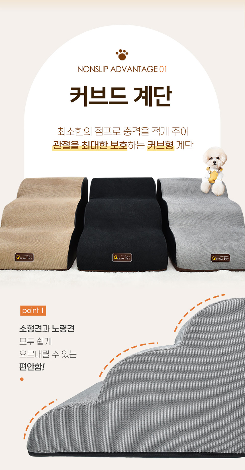 [무료배송] 크림펫 커브형 논슬립 계단 6color 2단/3단/4단    4번째