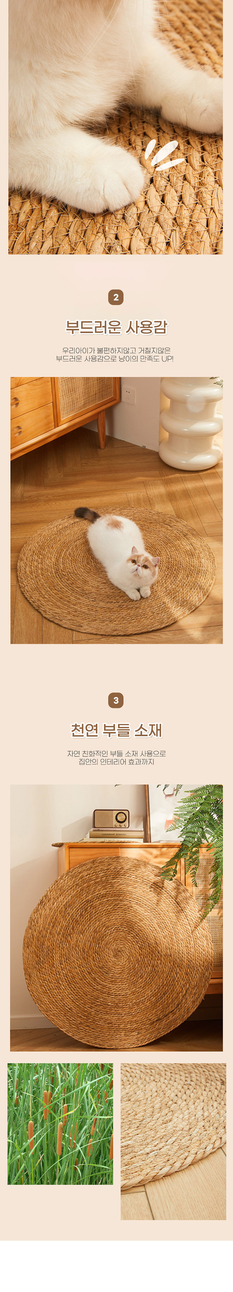 [무료배송] 딩동펫 고양이 부들 라운드 스크래쳐 매트 S-L 3번째