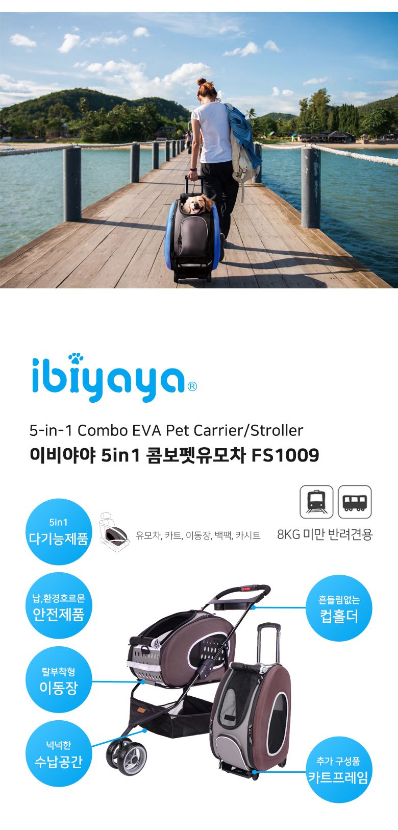 [무료배송] 이비야야 콤보펫유모차 블루 (FS1009) 4번째