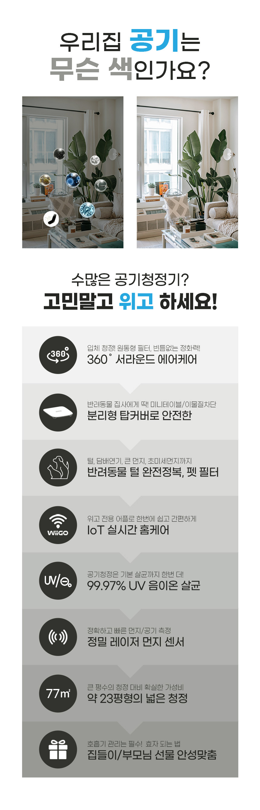 [무료배송] 위고 23평형 에어케어 UV 살균 공기청정기 W25AP 7번째