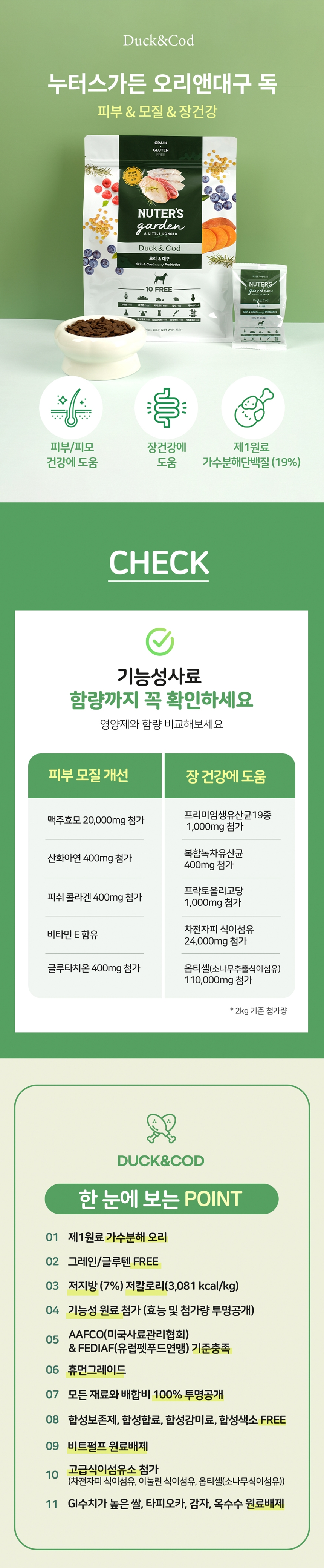 [무료배송] 누터스가든 오리앤대구 독 2kg 피부모질 장건강 1번째