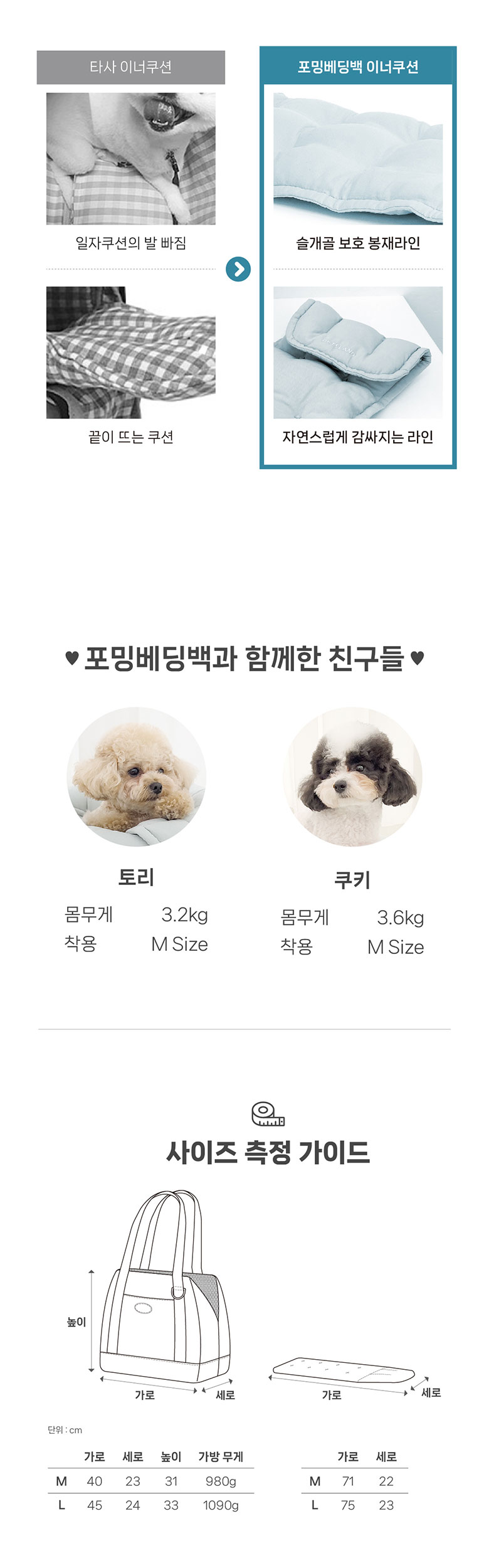 [무료배송] 펫츠랜드 포밍베딩백 강아지 이동가방 기내용 12번째