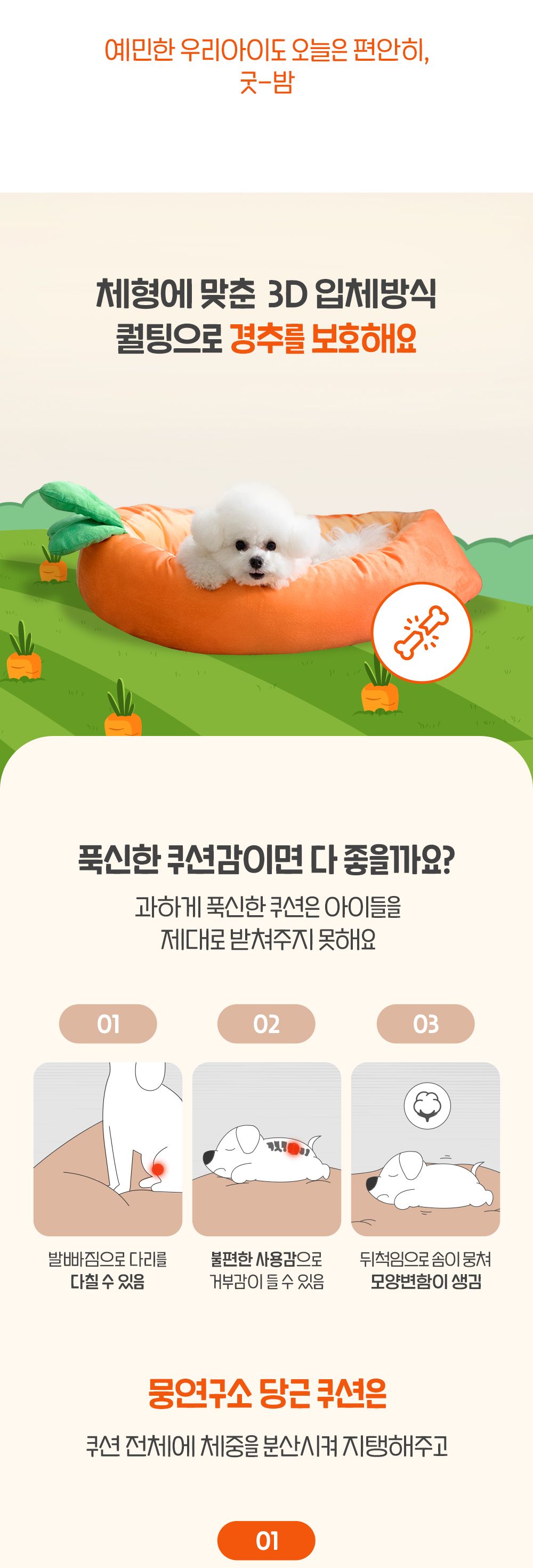 [무료배송] 뭉연구소 노알러지 당근 쿠션 M/L 9번째