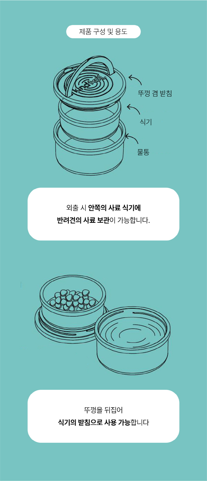 [무료배송] 카인드테일 포터보울 휴대용 식기 그린/핑크 3번째
