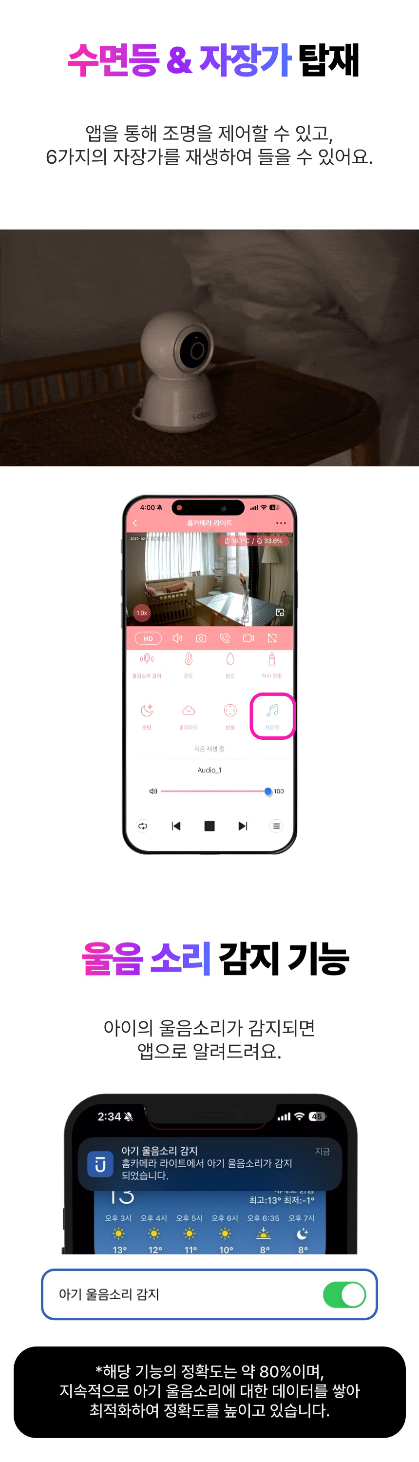[NEW신상][무료배송] 아이오트 스마트 홈카메라 라이트 펫캠 무드등 온습도측정 9번째