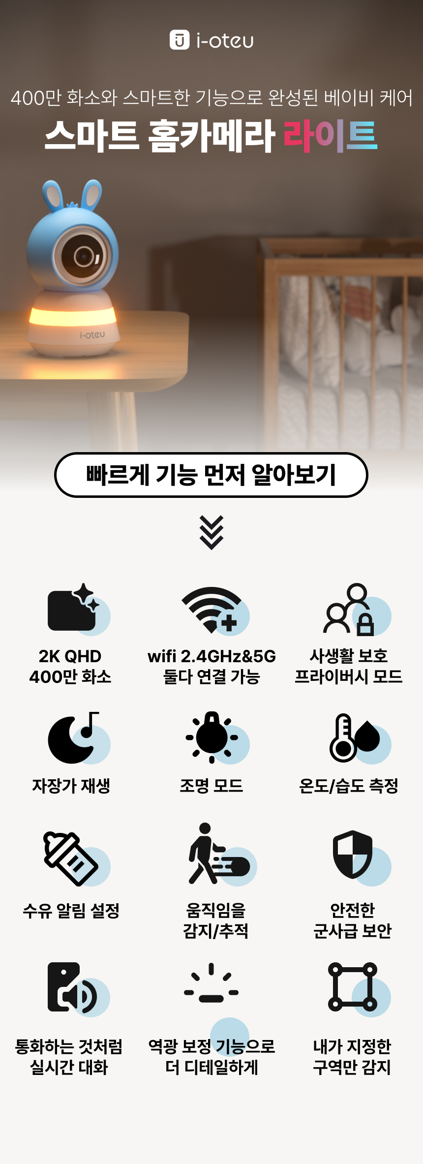 [무료배송] 아이오트 스마트 홈카메라 라이트 펫캠 무드등 온습도측정 2번째 상세 이미지