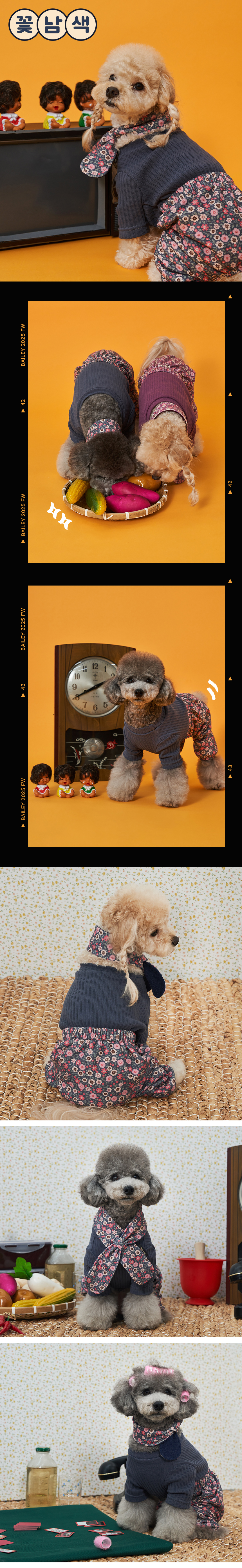 [NEW신상][무료배송] 베일리펫 강아지 전원일기 몸빼 세트 2종 S-3XL (꽃자주/꽃남색) 3번째