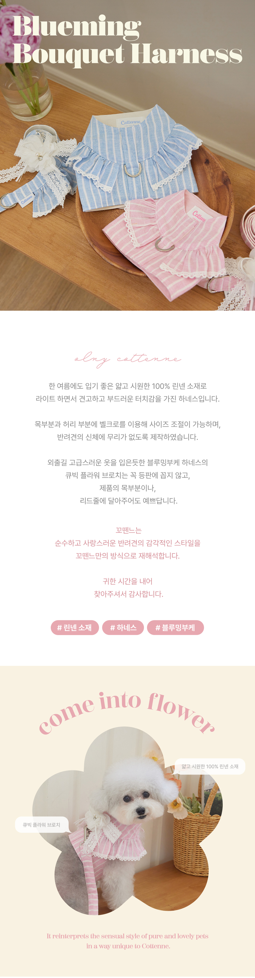 [무료배송] 꼬뗀느 블루밍 부케 하네스 베레나핑크/워터블루 S-XL 5번째