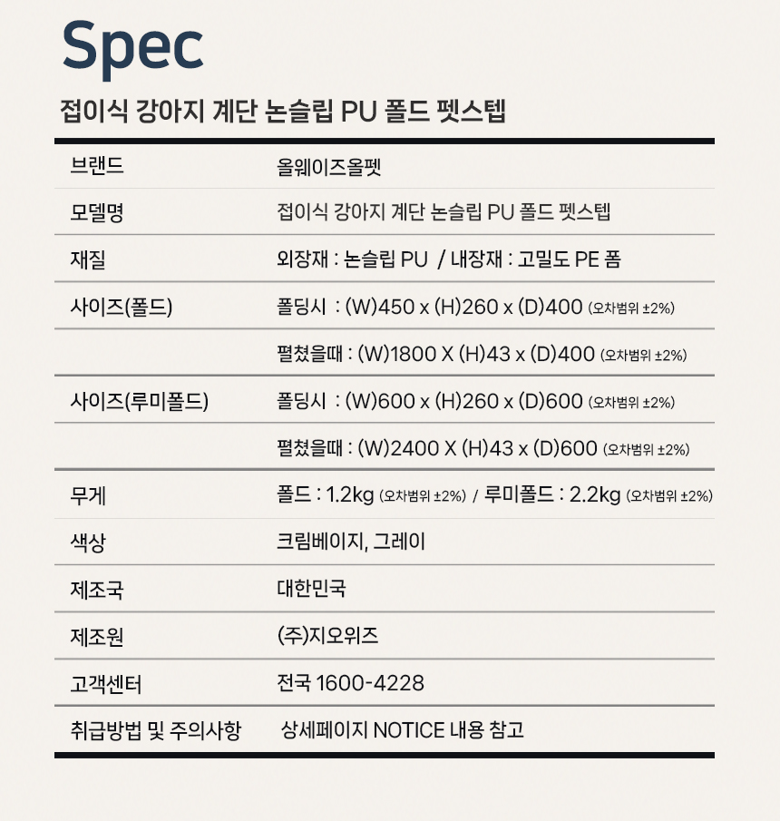 [무료배송] 올웨이즈올펫 접이식 강아지계단 논슬립 PU 폴드 펫스텝 17번째
