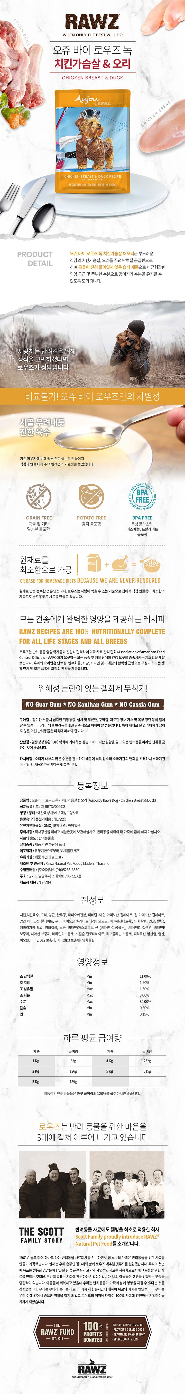오쥬 바이 로우즈 독 치킨가슴살&오리 파우치 69g 1번째
