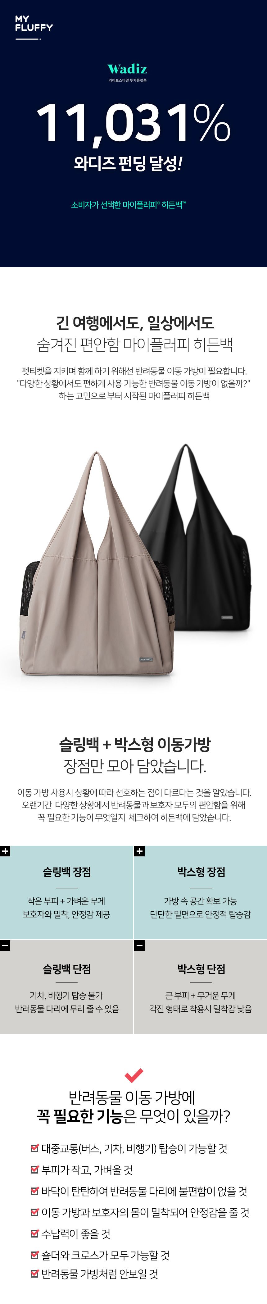[무료배송] 마이플러피 독 이동가방 히든백 챠콜 2번째