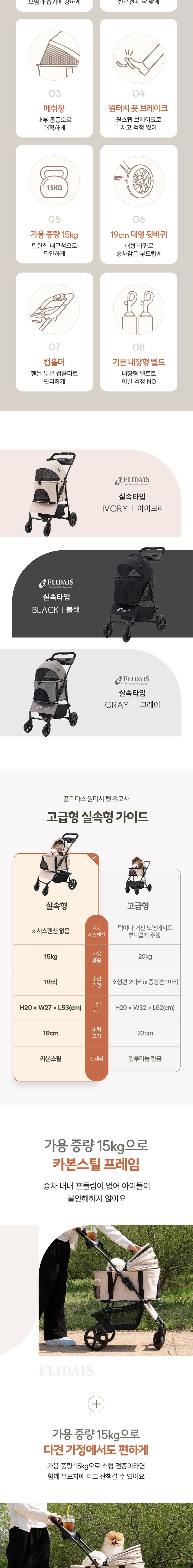 [브랜드전] [무료배송] 플리다스 1초 폴딩 분리형 펫 유모차 (아이보리/블랙/그레이) 3번째